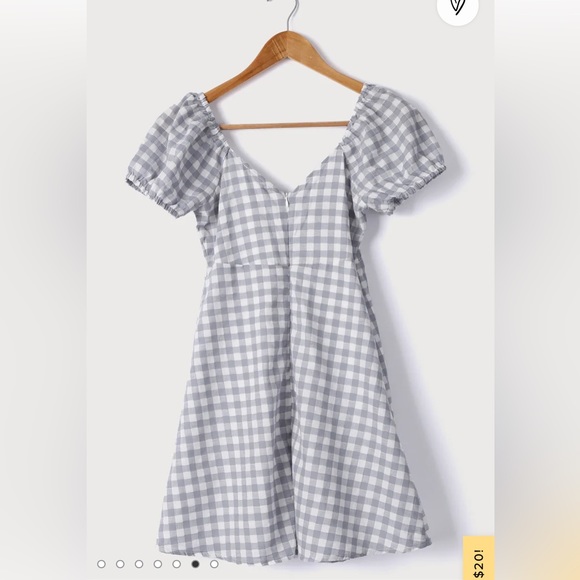 Lulus Love Sweetly Grey Gingham Puff Sleeve Mini Dress size XL NWT - Picture 2 of 8